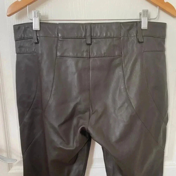 Nicole Miller Womens 100% Lambskin Brown Leather Straight Leg Pants - Picture 5 of 7